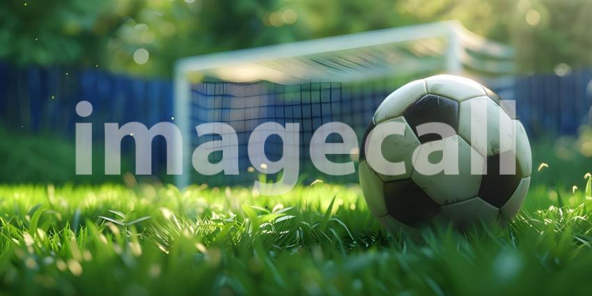 Soccer ball in goal court background - Ai Generated