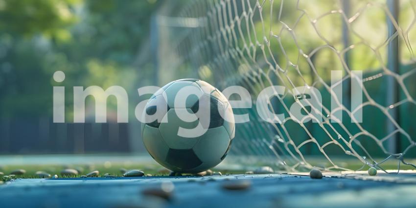 Soccer ball in goal court background - Ai Generated