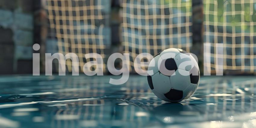 Soccer ball in goal court background - Ai Generated