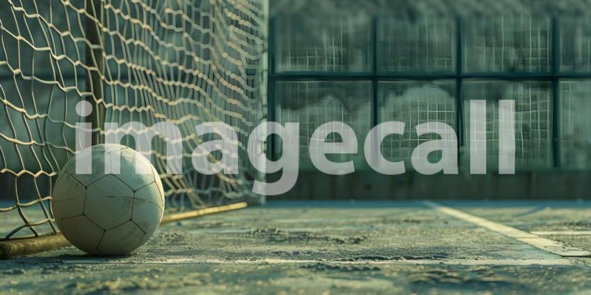 Soccer ball in goal court background - Ai Generated
