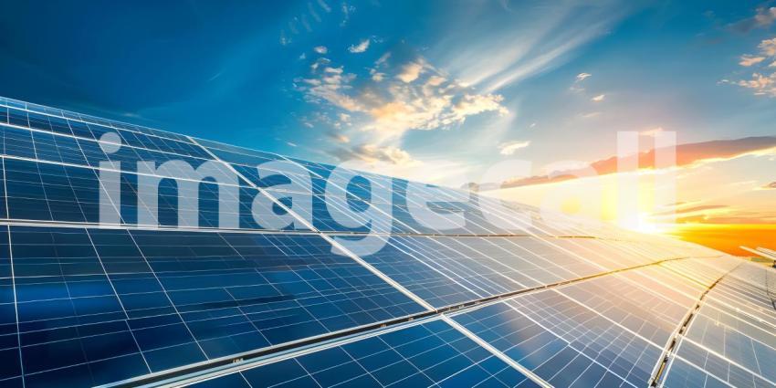 Solar Panels in the Sunny day background - Ai Generated