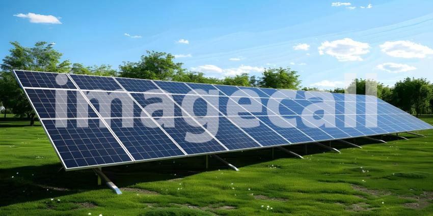 Solar Panels in the Sunny day background - Ai Generated