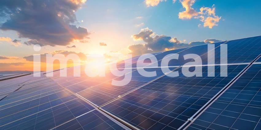 Solar Panels in the Sunny day background - Ai Generated