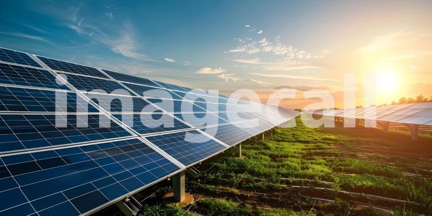 Solar Panels in the Sunny day background - Ai Generated