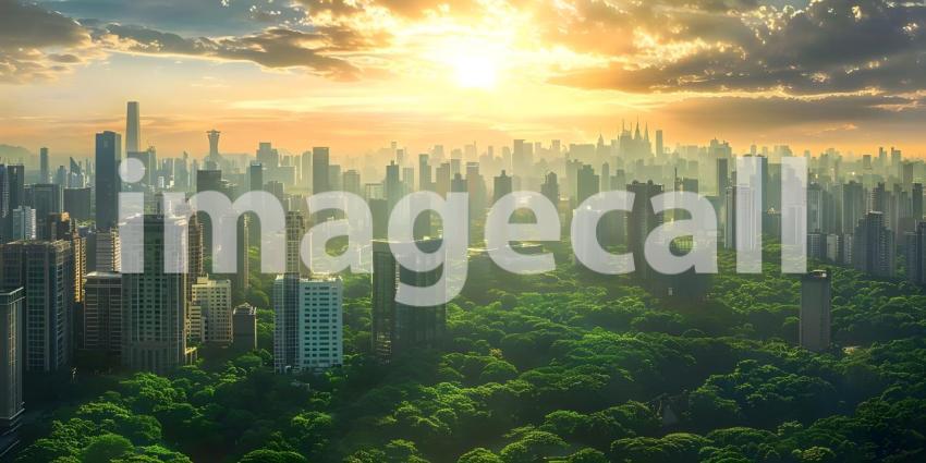 Innovative Green Architecture with Dense Plant Life on Skyscraper background - Ai Generated