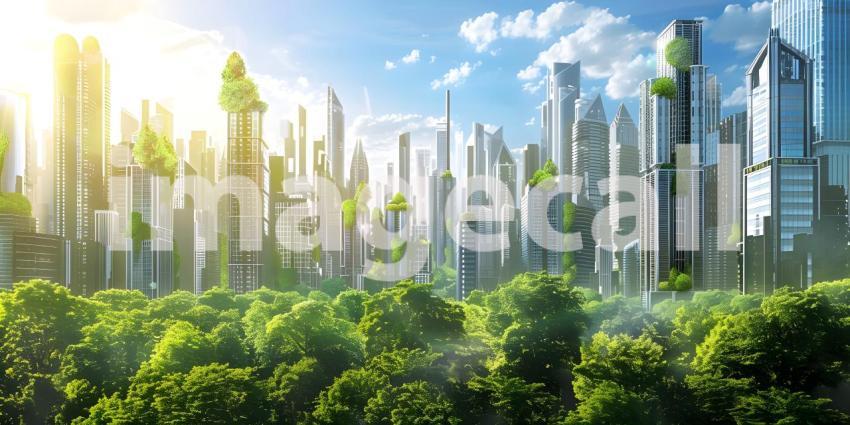 Innovative Green Architecture with Dense Plant Life on Skyscraper background - Ai Generated