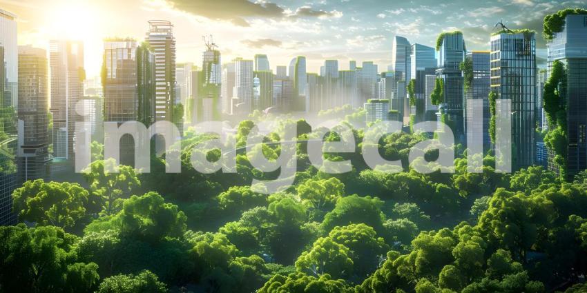 Innovative Green Architecture with Dense Plant Life on Skyscraper background - Ai Generated