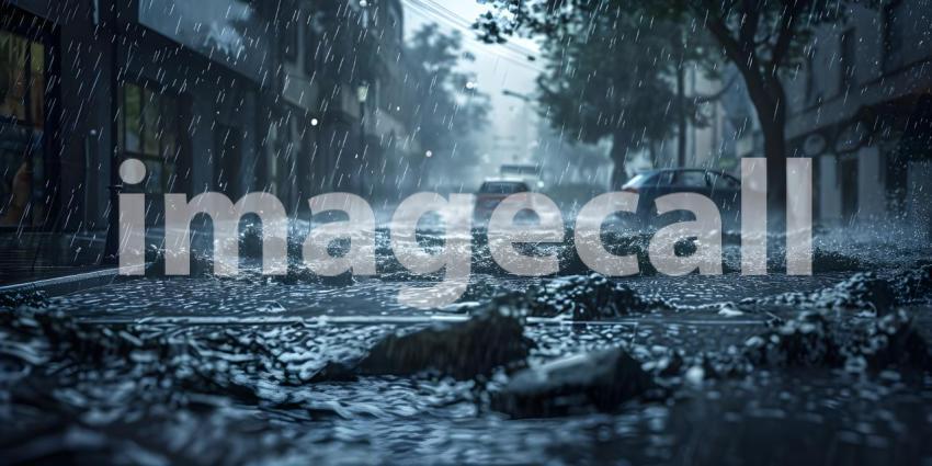 Storm with heavy rainfall caused a major flooding background - Ai Generated