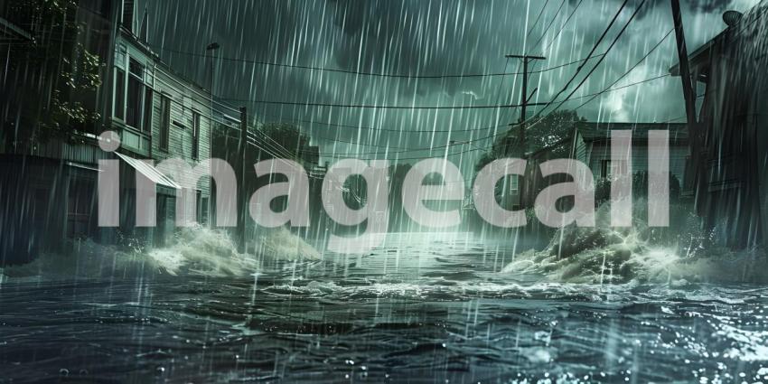 Storm with heavy rainfall caused a major flooding background - Ai Generated