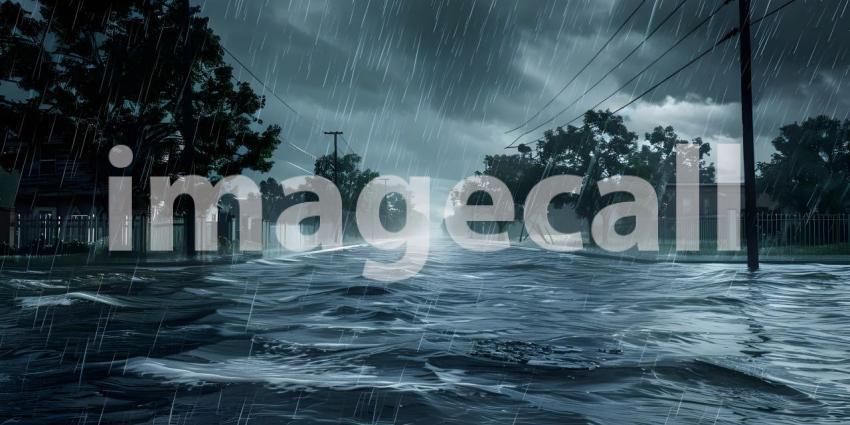Storm with heavy rainfall caused a major flooding background - Ai Generated