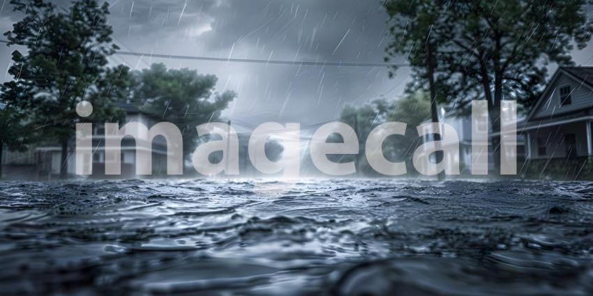 Storm with heavy rainfall caused a major flooding background - Ai Generated