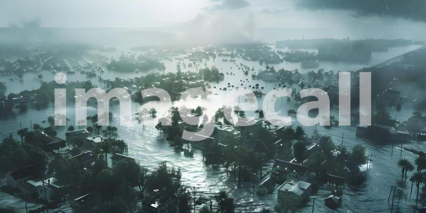 Storm with heavy rainfall caused a major flooding background - Ai Generated