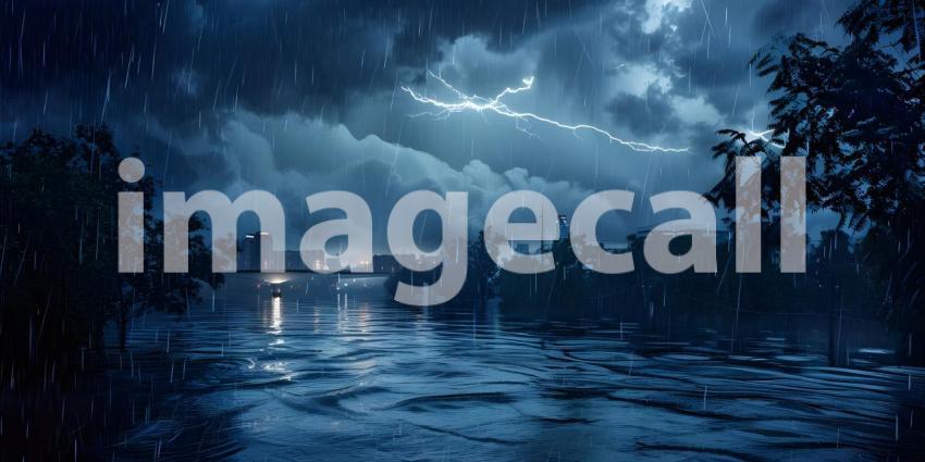 Storm with heavy rainfall caused a major flooding background - Ai Generated