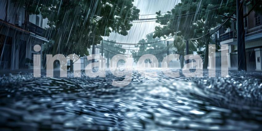 Storm with heavy rainfall caused a major flooding background - Ai Generated