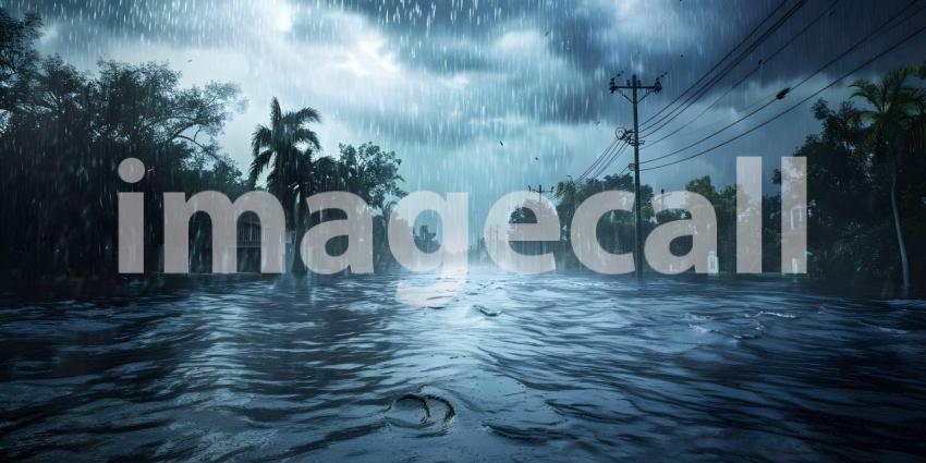 Storm with heavy rainfall caused a major flooding background - Ai Generated