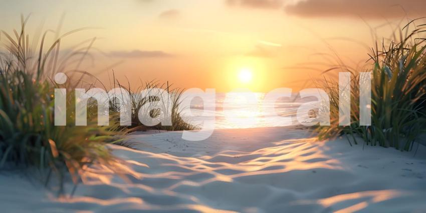 Sand dunes system on beach at sunrise background - Ai Generated