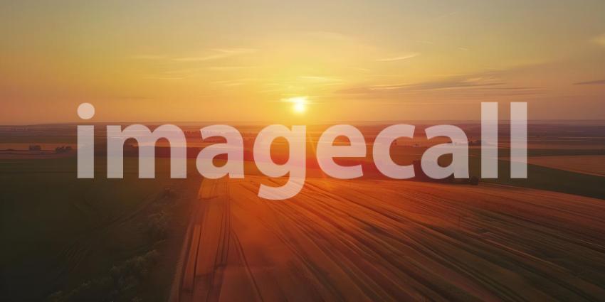 Sunset over Fields and Farms from a drone background - Ai Generated