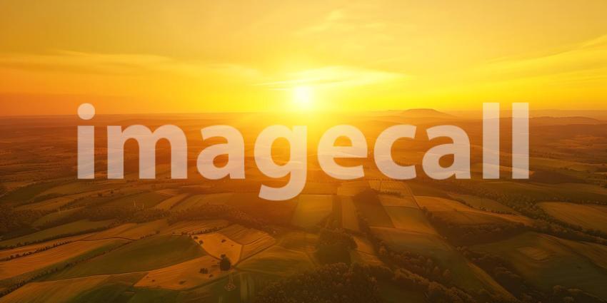 Sunset over Fields and Farms from a drone background - Ai Generated