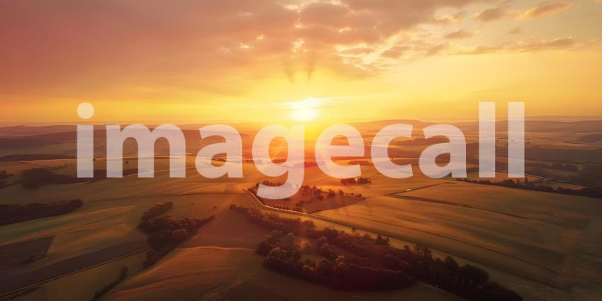 Sunset over Fields and Farms from a drone background - Ai Generated