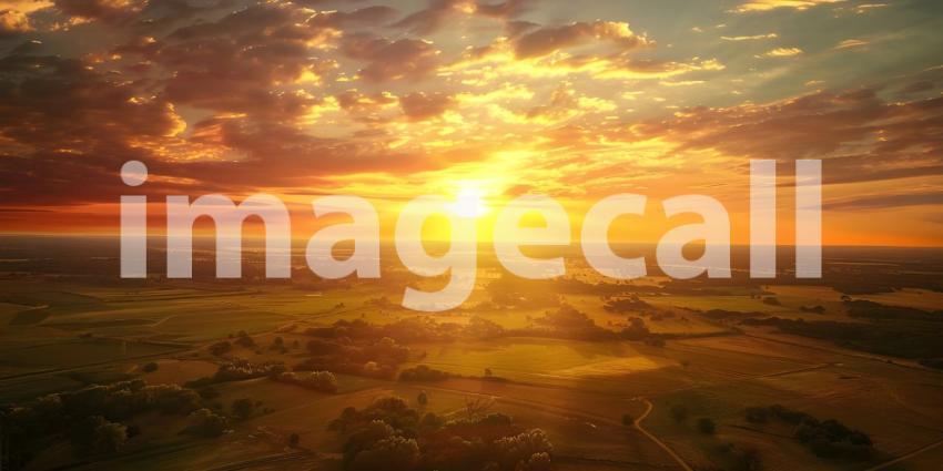 Sunset over Fields and Farms from a drone background - Ai Generated
