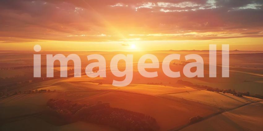 Sunset over Fields and Farms from a drone background - Ai Generated