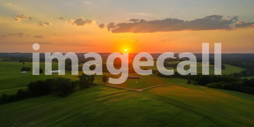 Sunset over Fields and Farms from a drone background - Ai Generated