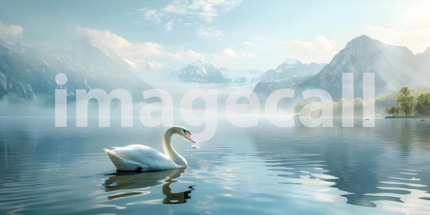 Swan floating on the lake background - Ai Generated