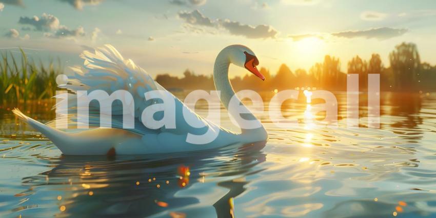 Swan floating on the lake background - Ai Generated