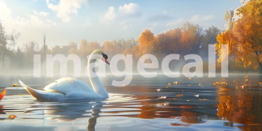 Swan floating on the lake background - Ai Generated