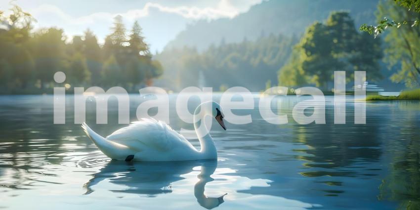 Swan floating on the lake background - Ai Generated