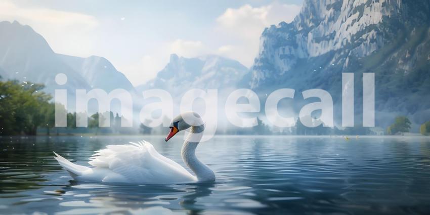 Swan floating on the lake background - Ai Generated