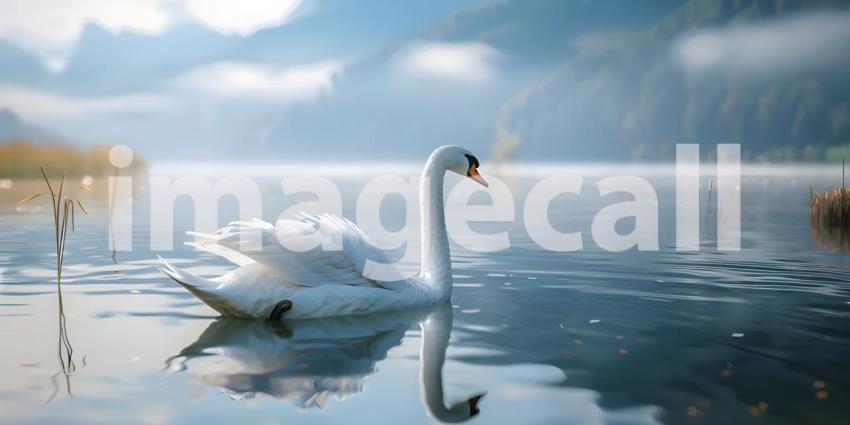 Swan floating on the lake background - Ai Generated