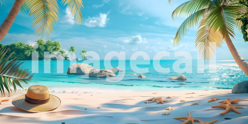 Beach umbrella with chairs on the sand summer vacation concept background - Ai Generated