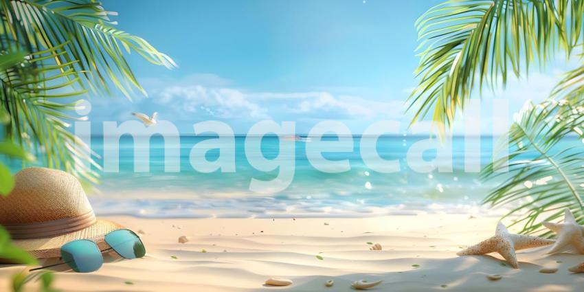 Beach umbrella with chairs on the sand summer vacation concept background - Ai Generated