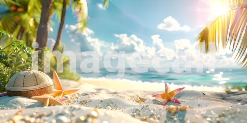 Beach umbrella with chairs on the sand summer vacation concept background - Ai Generated