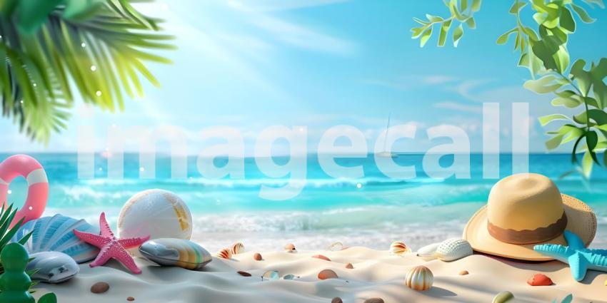 Beach umbrella with chairs on the sand summer vacation concept background - Ai Generated