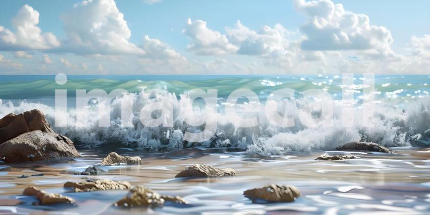 Tropical waves with rocks Ocean foam with narrow focus background - Ai Generated