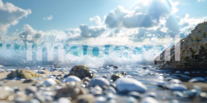 Tropical waves with rocks Ocean foam with narrow focus background - Ai Generated