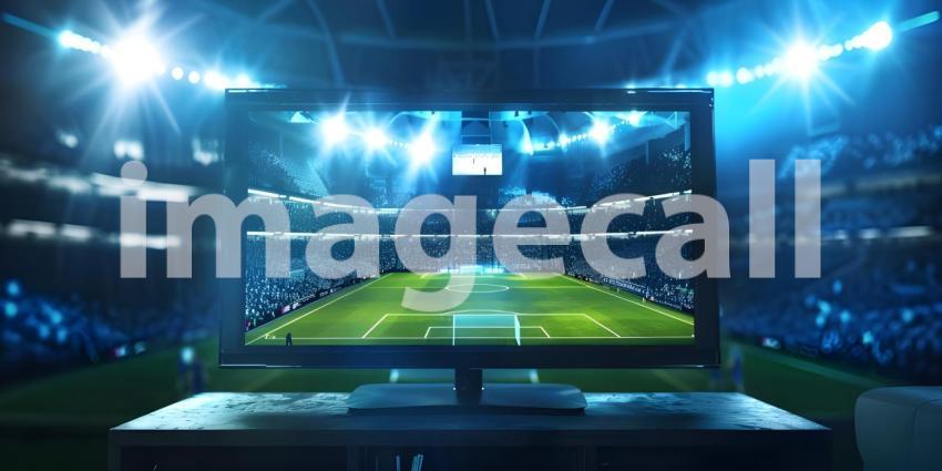 TV with Soccer Match on screen background - Ai Generated