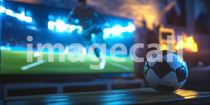 TV with Soccer Match on screen background - Ai Generated