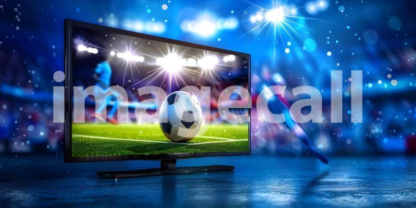TV with Soccer Match on screen background - Ai Generated