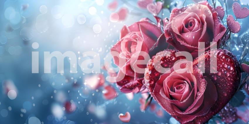 Valentines Day background with heart and roses - Ai Generated