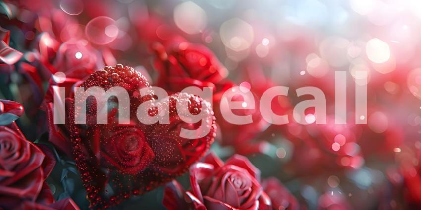 Valentines Day background with heart and roses - Ai Generated