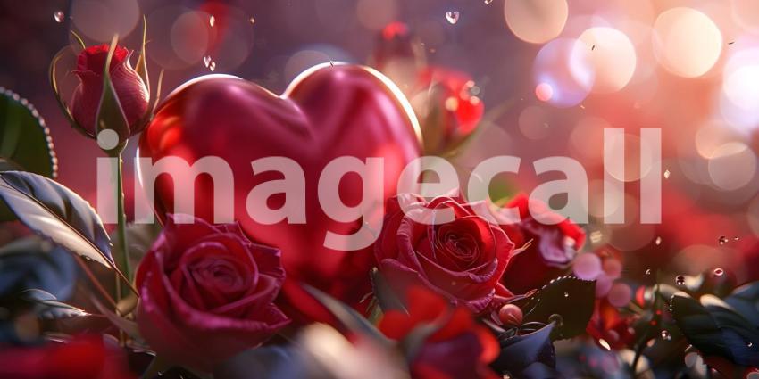 Valentines Day background with heart and roses - Ai Generated