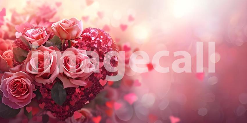 Valentines Day background with heart and roses - Ai Generated