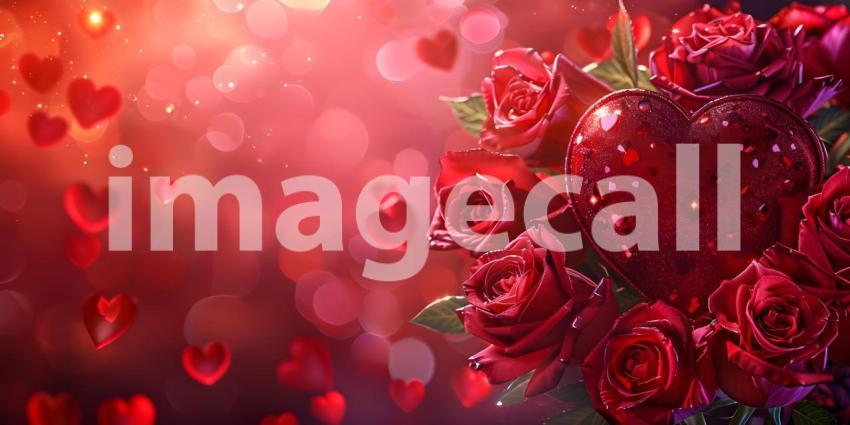 Valentines Day background with heart and roses - Ai Generated
