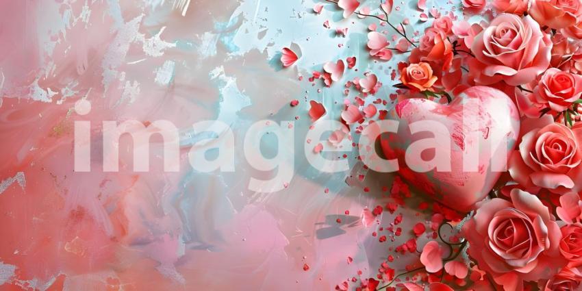 Valentines Day background with heart and roses - Ai Generated