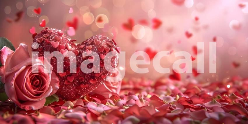 Valentines Day background with heart and roses - Ai Generated