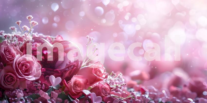 Valentines Day background with heart and roses - Ai Generated