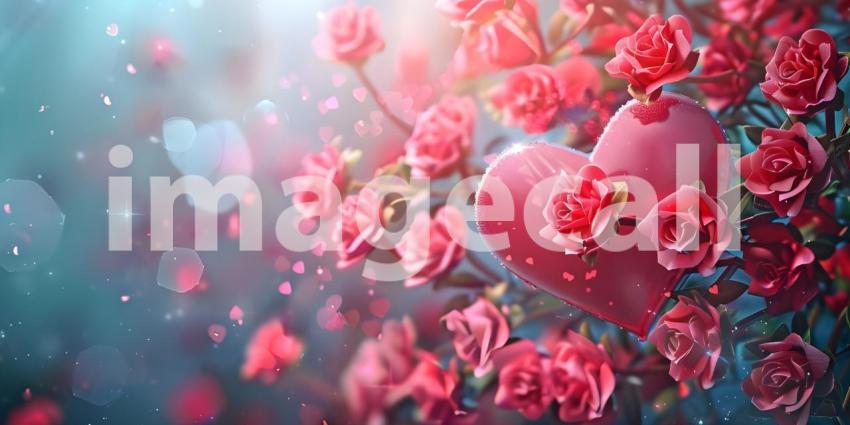 Valentines Day background with heart and roses - Ai Generated